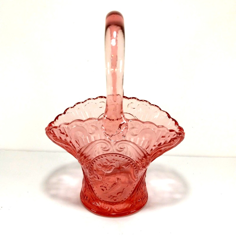 Pink Mini Basket Spring Song Birds Smith Glass made for Tiara Indiana Glass